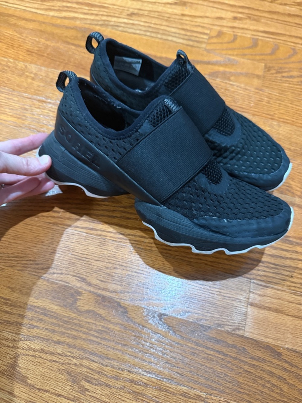 Sorel Kinetic Black Knit Slip-On Athletic Sneakers with White Trim